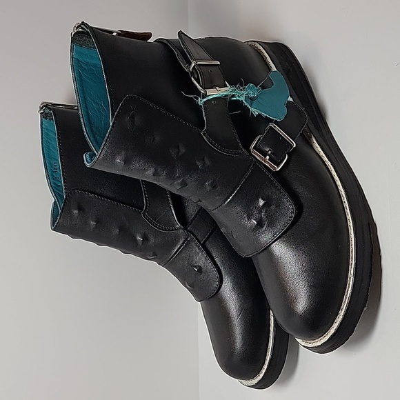 PSKaufman Boot No.1011 Roadway Back Zip Buckle Wedge Black Leather Moto Biker 9D - Picture 9 of 14